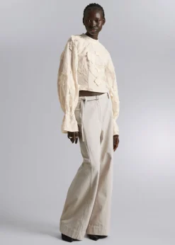 New & Other Stories Cropped Floral-Appliqué Blouse