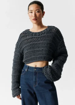 Best & Other Stories Cropped Open-Stitch Jumper Navy