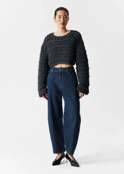 Best & Other Stories Cropped Open-Stitch Jumper Navy