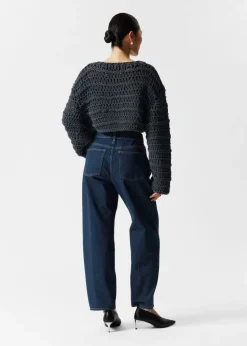 Best & Other Stories Cropped Open-Stitch Jumper Navy