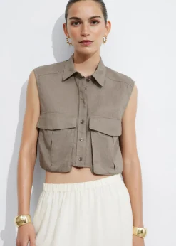 Cheap & Other Stories Cropped Patch-Pocket Top Mole