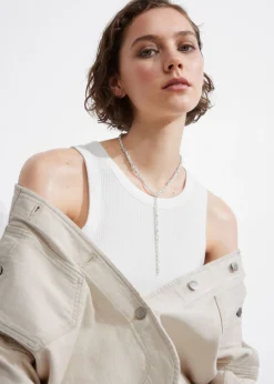Clearance & Other Stories Crystal-Beaded Chain Necklace Silver