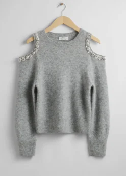 Online & Other Stories Cut-Out Knit Sweater Grey Melange