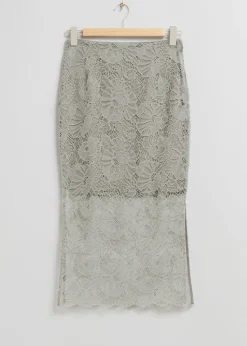New & Other Stories Decorative Lace Pencil Skirt Light Beige