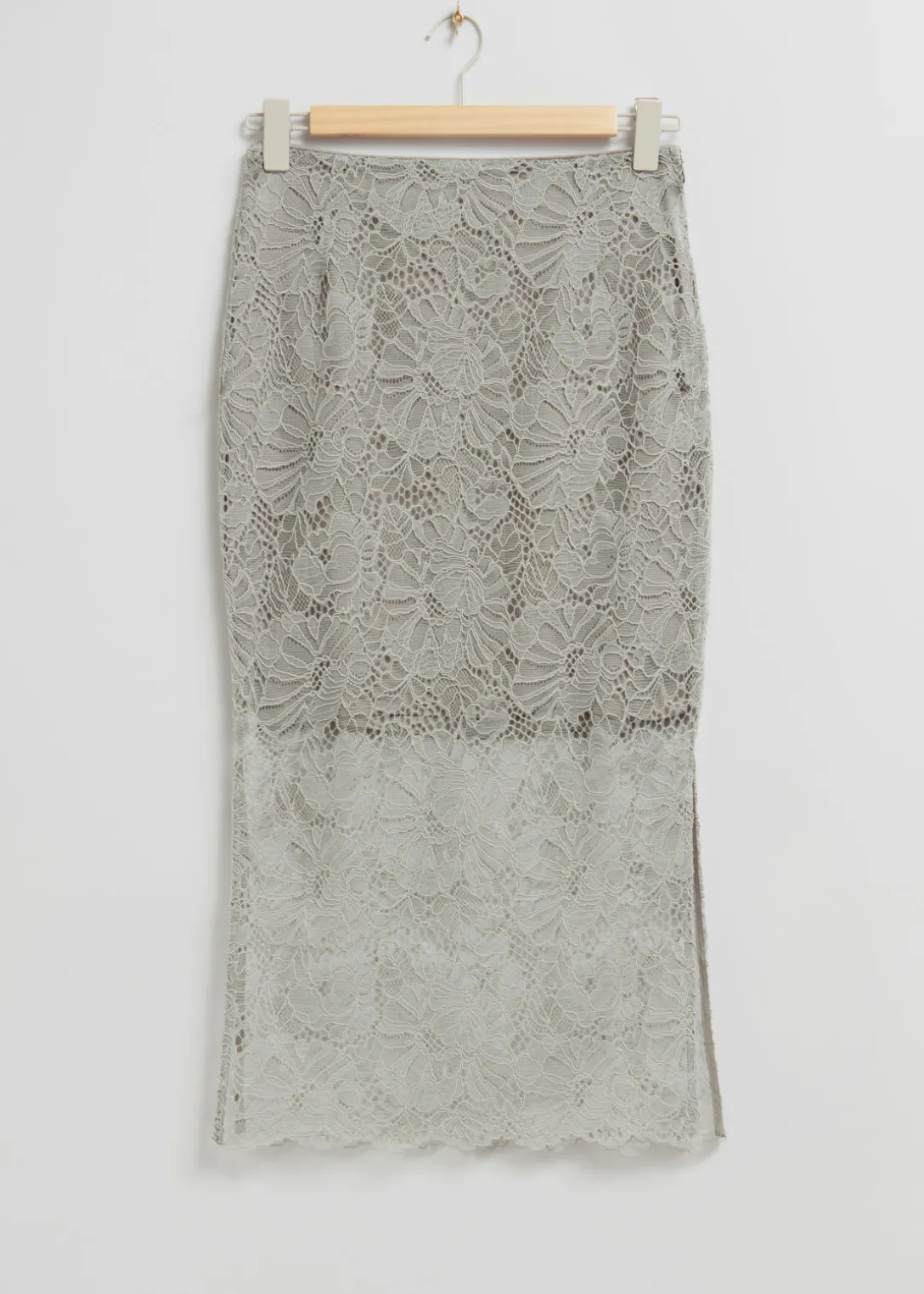 New & Other Stories Decorative Lace Pencil Skirt Light Beige