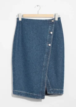 Sale & Other Stories Denim Wrap Midi Skirt Blue