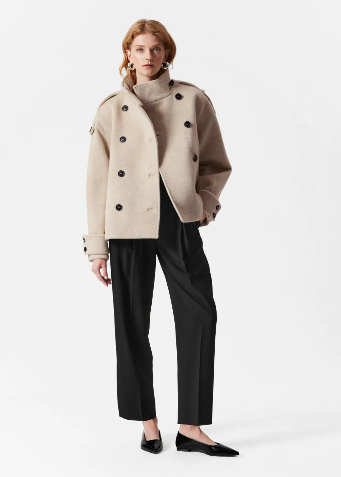 Discount & Other Stories Double-Breasted Wool Jacket Light Beige