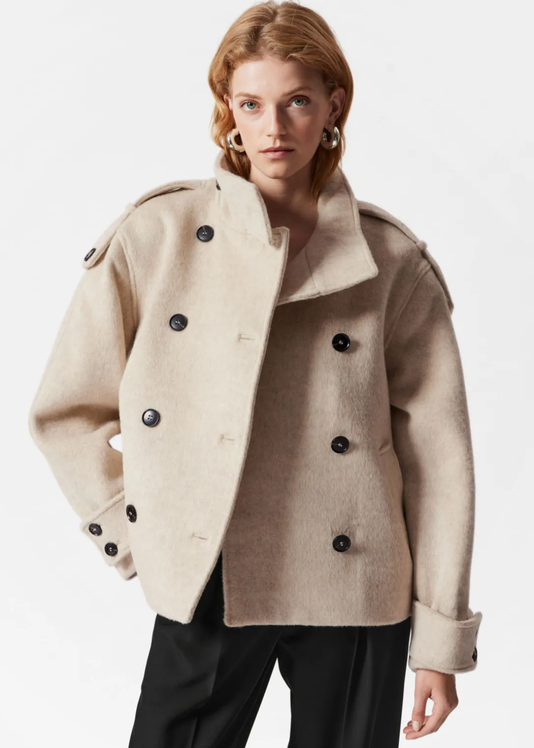 Discount & Other Stories Double-Breasted Wool Jacket Light Beige