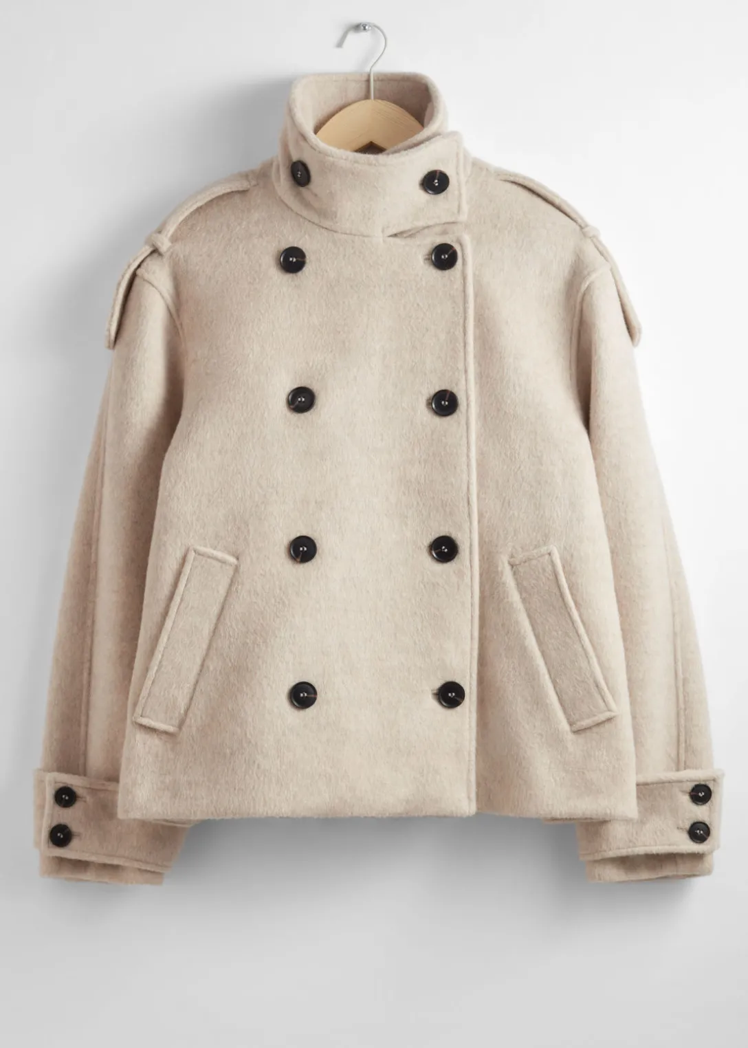 Discount & Other Stories Double-Breasted Wool Jacket Light Beige