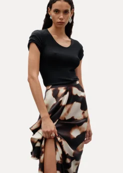 Online & Other Stories Draped Satin Midi Skirt Brown