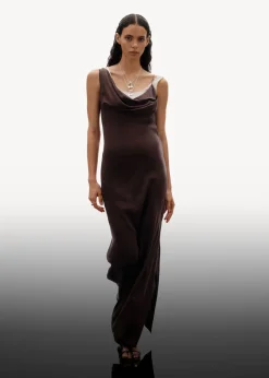 Hot & Other Stories Draped Silk Midi Dress Brown