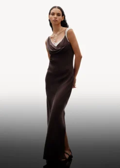 Hot & Other Stories Draped Silk Midi Dress Brown