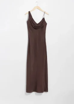 Hot & Other Stories Draped Silk Midi Dress Brown