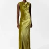 Hot & Other Stories Draped Velvet Maxi Dress Olive