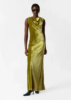 Hot & Other Stories Draped Velvet Maxi Dress Olive