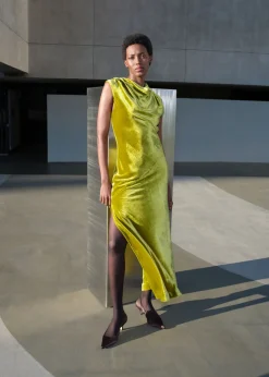 Hot & Other Stories Draped Velvet Maxi Dress Olive