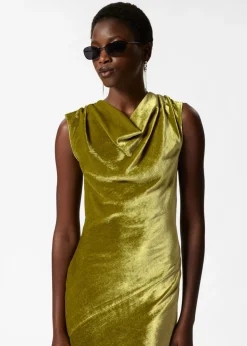 Hot & Other Stories Draped Velvet Maxi Dress Olive