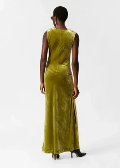 Hot & Other Stories Draped Velvet Maxi Dress Olive