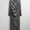 Cheap & Other Stories Draped Velvet Midi Dress Grey