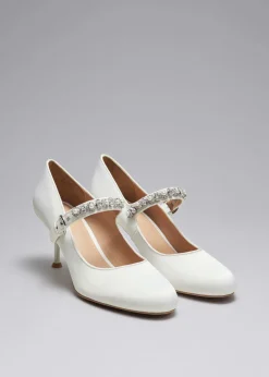 Discount & Other Stories Embellished Satin Pumps White