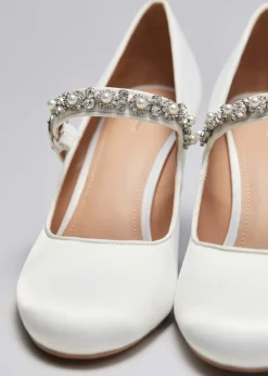 Discount & Other Stories Embellished Satin Pumps White