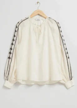 Best & Other Stories Embroidered Blouse Ivory/Black Embroidered