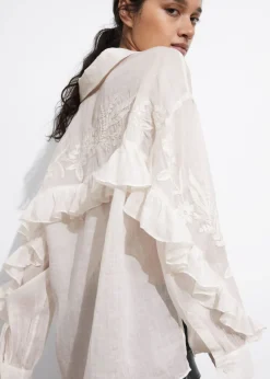 Discount & Other Stories Embroidered Frill-Trimmed Shirt White