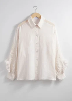 Discount & Other Stories Embroidered Frill-Trimmed Shirt White