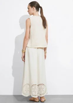 Clearance & Other Stories Embroidered Linen Midi Skirt White