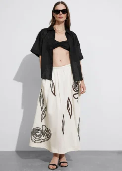 Fashion & Other Stories Embroidered Midi Skirt White
