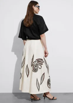 Fashion & Other Stories Embroidered Midi Skirt White