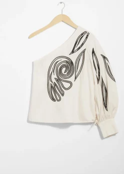 Hot & Other Stories Embroidered One-Shoulder Top White