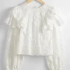 Sale & Other Stories Embroidered Ruffle Blouse White