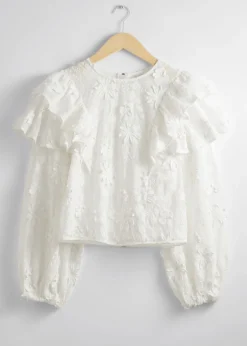 Sale & Other Stories Embroidered Ruffle Blouse White