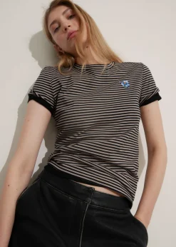 Clearance & Other Stories Embroidered T-Shirt Beige/Black Stripes