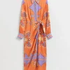Online & Other Stories Faux Wrap Midi Shirt Dress Printed Orange