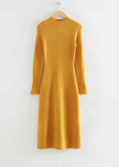New & Other Stories Fitted A-Line Wool Knit Dress Yellow