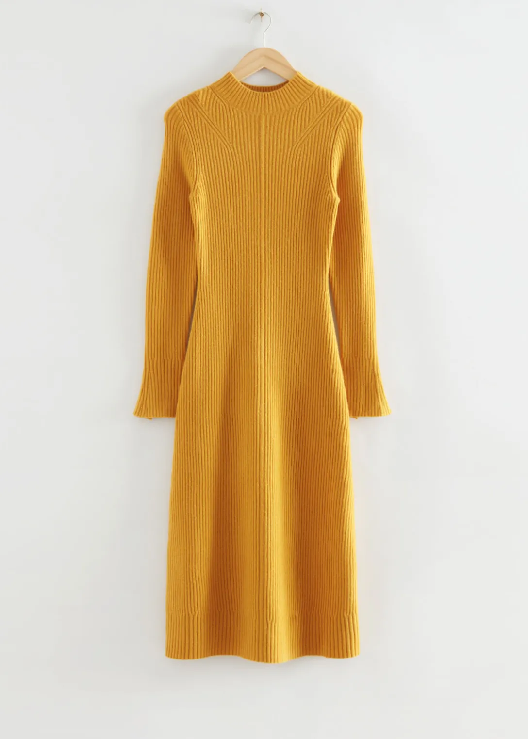 New & Other Stories Fitted A-Line Wool Knit Dress Yellow