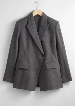 Best & Other Stories Fitted Asymmetric Wool Blazer Grey