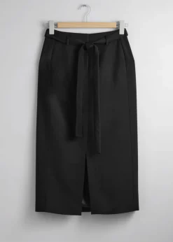 Clearance & Other Stories Fitted Belted Midi Skirt Black