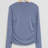 Cheap & Other Stories Fitted Boat Neck Ruched Top Dark Blue