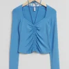 Cheap & Other Stories Fitted Drawstring Neck Gathered Top Light Blue
