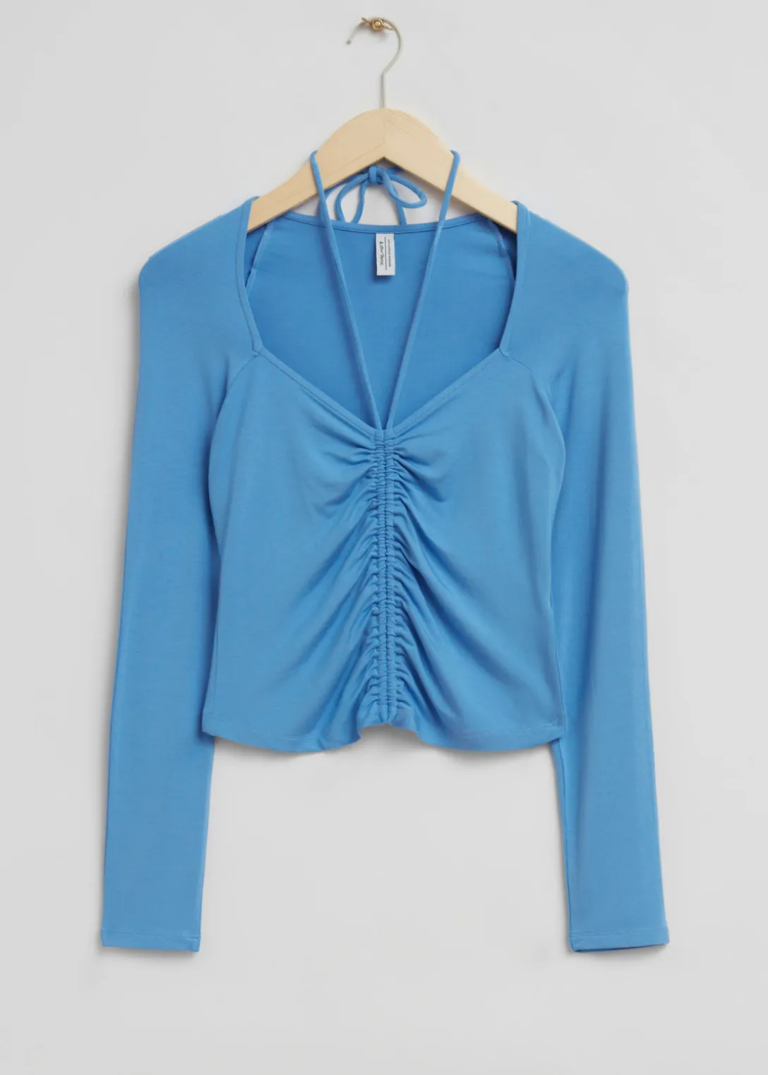 Cheap & Other Stories Fitted Drawstring Neck Gathered Top Light Blue