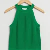New & Other Stories Fitted Halter Knit Top Khaki Green