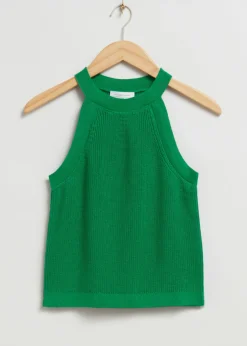 New & Other Stories Fitted Halter Knit Top Khaki Green