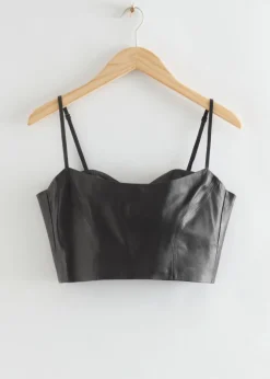 Hot & Other Stories Fitted Leather Bustier Top Black