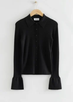 Best & Other Stories Fitted Ribbed Wool Shirt Black