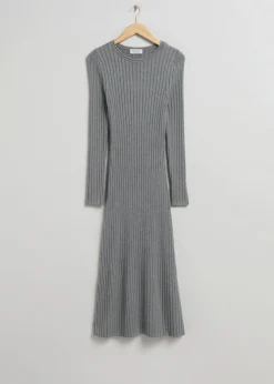 Discount & Other Stories Flared Rib Midi Dress Grey