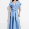 Clearance & Other Stories Floral Appliqué Midi Dress Light Blue