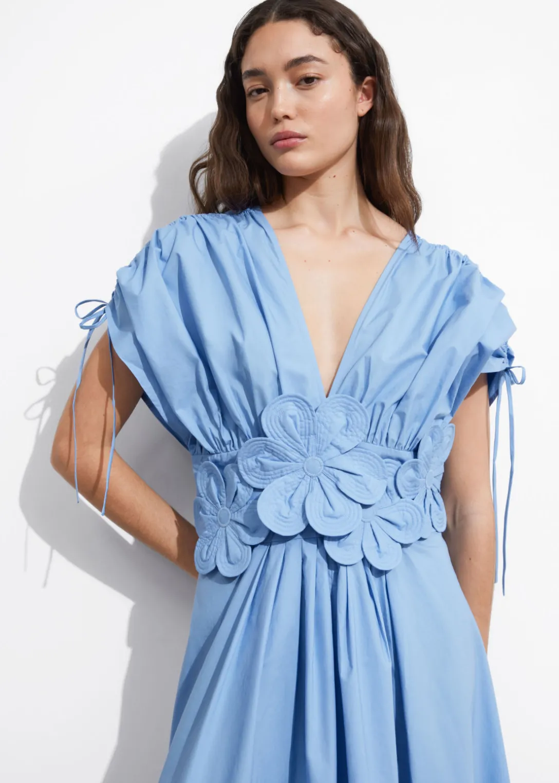 Clearance & Other Stories Floral Appliqué Midi Dress Light Blue